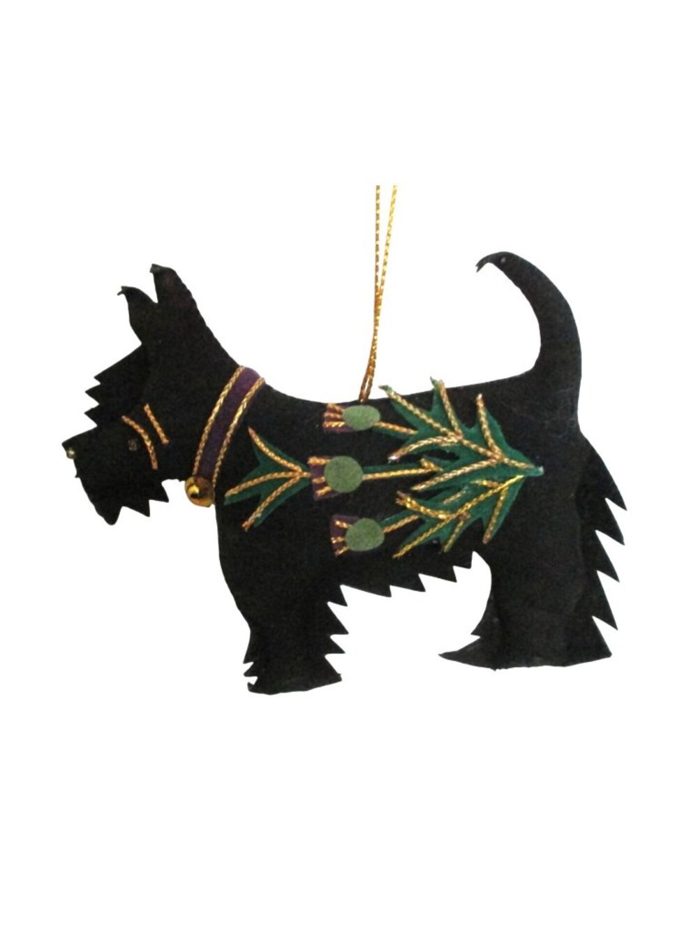 Scottie Scottish Terrier Dog Christmas Ornament With Embroidered Thistle
